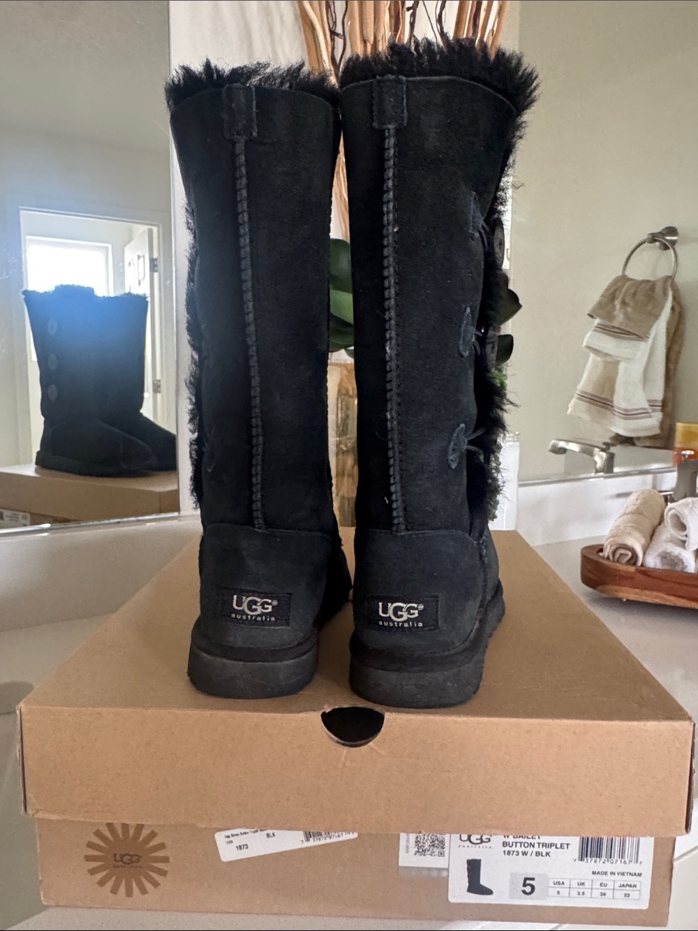 UGG Black Women’s Button-Detail Tall Shearling Boots